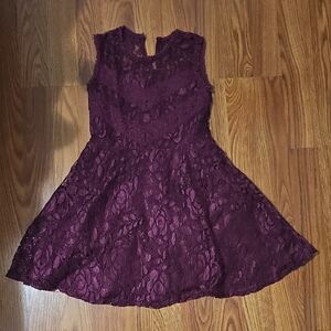 Beautees Kids Dress in Rich Burgundy Lace